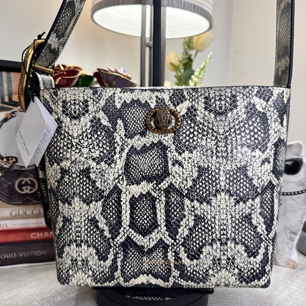 Kurt Geiger Black and White Snake Print Shoulder Bag